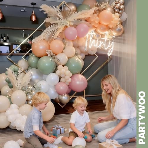 PartyWoo Pink and Green Balloons 66pcs 12 Inch Gold White Green Balloons - Image 7