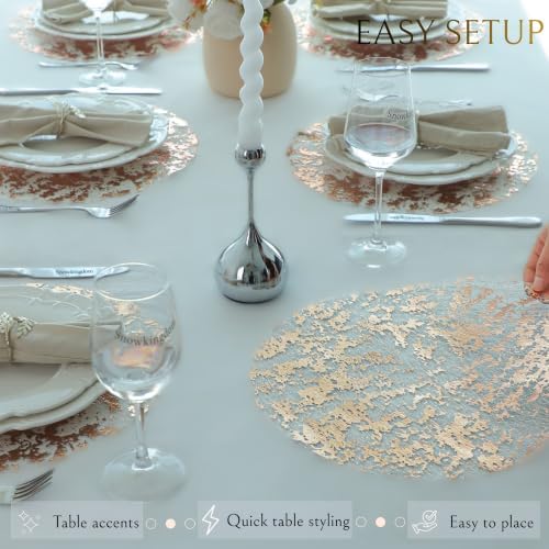 50 Pcs Rose Gold Placemats Round Disposable Glitter Charger 13" - Image 6
