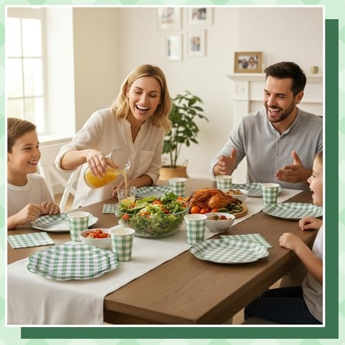 NatNarr 250 Pcs Sage Green Gingham Plates and Napkins, Scalloped Green and White Checkered Tableware Set Includes Disposable Plates Napkins and Cups for Wedding Birthday Picnic Baby Bridal Shower - Image 6