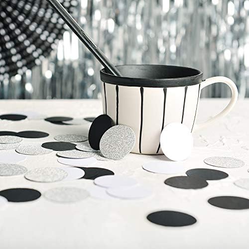 MOWO Silver Glitter, Black and White Confetti Circle Dots, 1.2 inch - Image 4