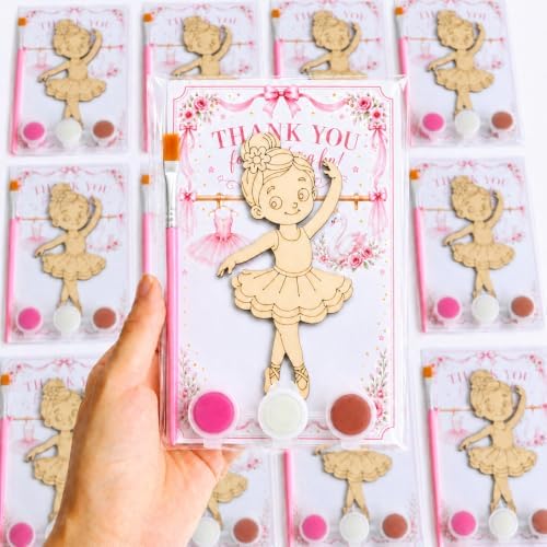 12 Pack Ballerina Party Favors, DIY Wooden Painting Magnet Craft Kits by Moltby