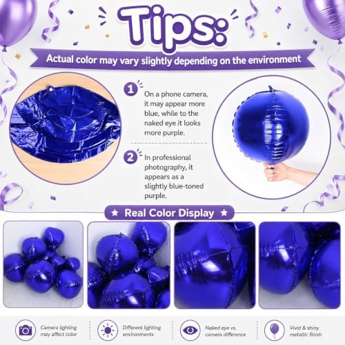 Togvu Purple Round Foil Balloons, 12PCS Different Sizes 4D Metallic Balloon - Image 3