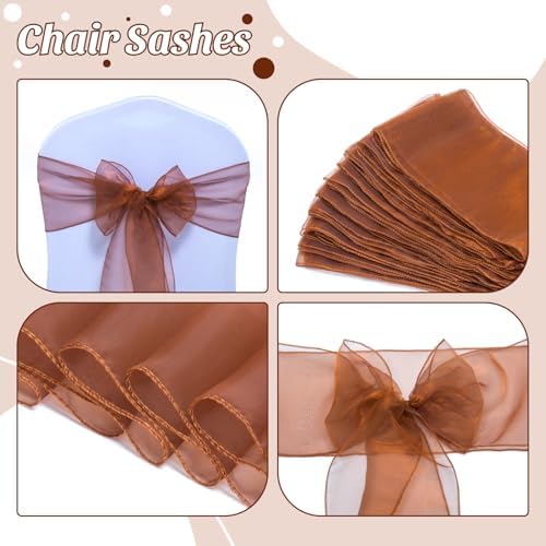 MDS Pack of 25 Organza Chair Sashes for Wedding & Event Décor – Bronze - Image 4