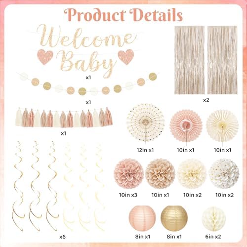 Champagne-Gold Boho Baby Shower Decorations with Banner Fringe Curtains - Image 2