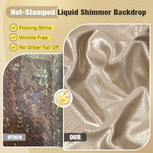 10x10FT Champagne Sequin Backdrop Curtain for Party - 2 Panels 5x10FT Wrinkle-Free Shimmer Drapes for Birthday, Wedding, Christmas, Decorations & Photography - Image 2
