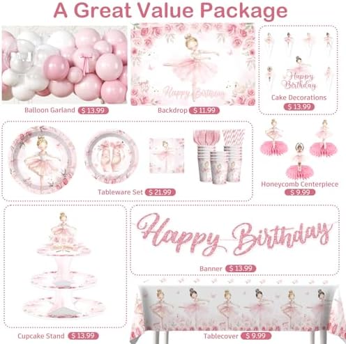 Ballerina Birthday Party Decorations Girls, Party Decor All-in-One - Image 3
