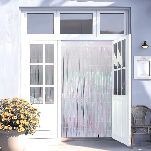 2 Pack White Iridescent Streamers Backdrop, 3.3x6.6ft Foil Fringe Curtains Silver Holographic Door Tinsel Streamers for Birthday, Wedding, Holiday, Bachelorette, Theme Party Decorations - Image 7