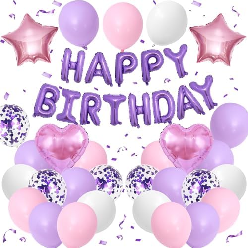 Pink Purple Birthday Decorations for Women Girls Happy Birthday Balloon by BTZO