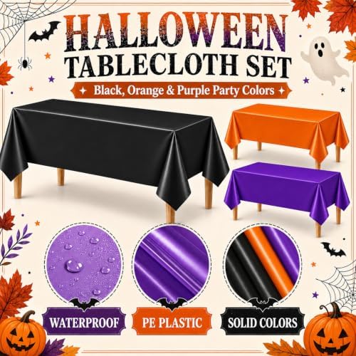 6 Pack Halloween Plastic Tablecloth Disposable, Orange Black Purple - Image 3