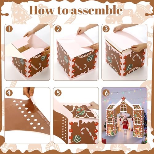Bucherry 7 Pcs Gingerbread House Set Christmas Cardboard Playhouse Decor - Image 3