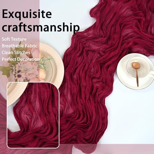 8 Pack Burgundy Cheesecloth Table Runner 17x108 inch Boho Gauze Cheese Cloth Table Runners for Wedding Party Baby Bridal Shower Home Decor - Image 6