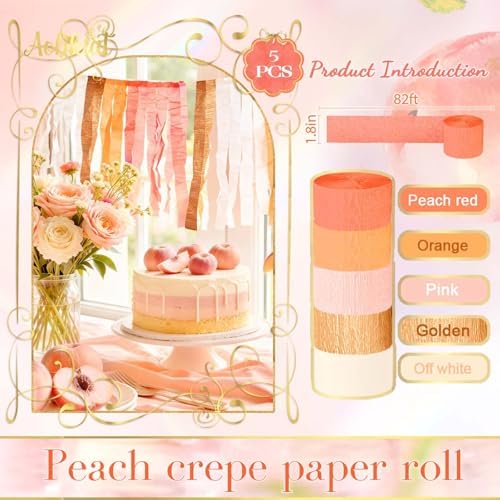 AOBKIAT Streamers Party Decorations,5 Rolls Pastel Pink Gold Orange Color - Image 5