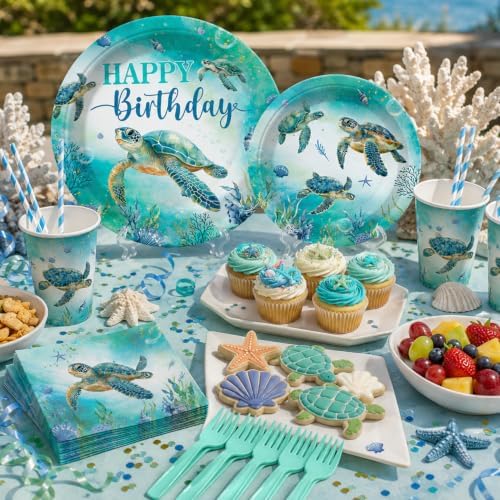 Xynic 205Pcs Turtle Birthday Decorations Tableware Set, 25 Serves - Image 5