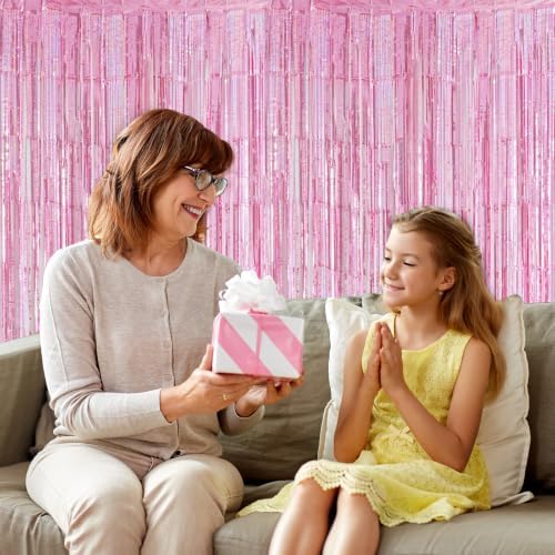 10 Pack Pink Foil Curtain Backdrop 3.2ft x 9.8ft Metallic Tinsel Foil Fringe Curtains Streamer Photo Booth Backdrop for Birthday Party Engagement Bachelorette Party Decorations - Sparkle Pink - Image 6