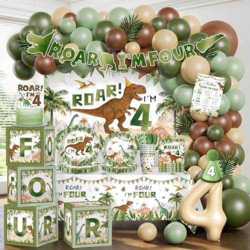 cocomigo 267pcs Roar im 4 Dinosaur Party Decorations Boy Set, for 25 Guests by cocomigoPartyHome