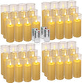 YOROXRG Flickering Flameless Candles Battery Operated with Remote and 2/4/6/8 H Timer Plexiglass LED Pillar Candles with Realistic Moving Wick for Home Decor Pack of 48 (D2.2 xH 5" 6" 7") (Ivory) by YOROXRG