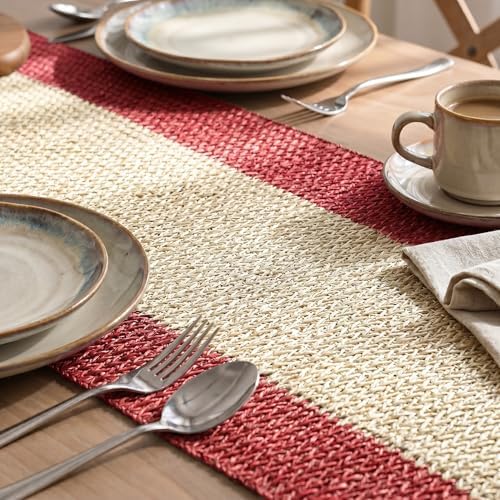 Artoid Mode Red Farmhouse Rustic Paper Braided Table Runner, Seasonal Christmas Woven Kitchen Dining Table Decoration for Home Party Decor 12x108 Inch - Image 3