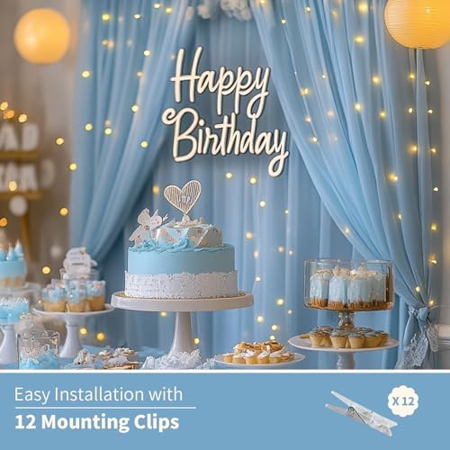 Baby Blue Tulle Backdrop Curtain with Lights for Decor, 10x10FT - Image 7