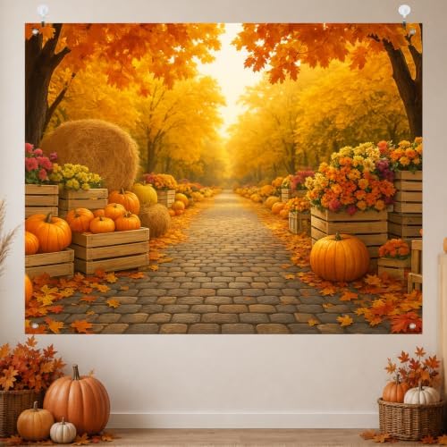 BlissYard Fall Backdrop Golden Tree Path Scene Decorations 8x6ft - Image 2