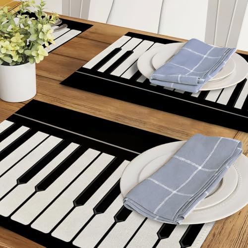 Piano Keyboard Placemats Set of 4, Black White Musical Dining Place - Image 6