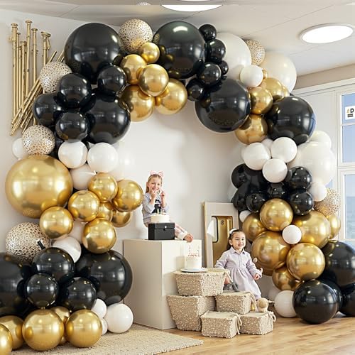 412Pcs Black and Gold Balloons,18 12 10 5 Inch Different Size Black White Metallic Gold Latex Balloons for Graduation Birthday Wedding Party Decorations - Image 5