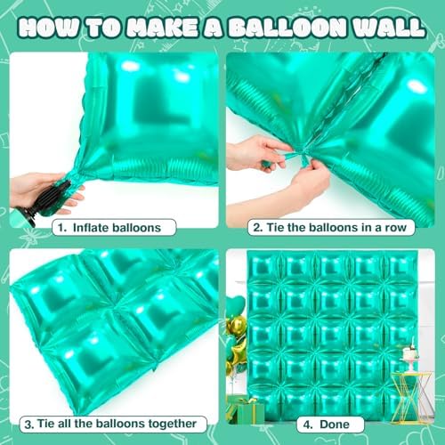 NISOCY 25PCS Teal Blue Square Foil Balloons Wall Backdrop - Image 4