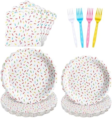 Newtay 96 Pcs Donut Plates Napkins Sprinkles Birthday Party Tableware Set by Newtay