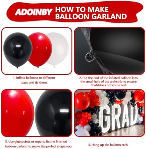 Red Black and White Balloon Arch Kit, ADOINBY 140Pcs Red and Black White Silver Garland kit, 18 12 10 5 Inch Different Size Balloons for Birthday Party Anniversary Racing Car New Year Prom Decorations - Image 3