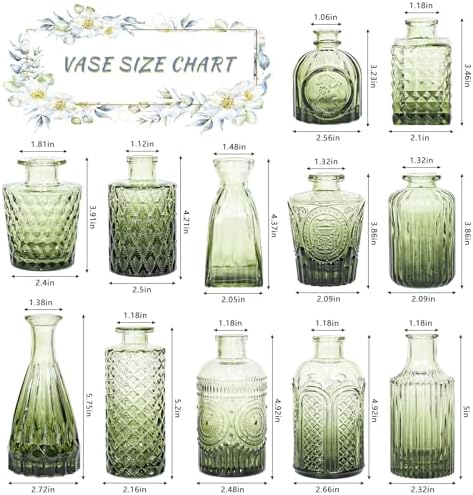 SUPMIND 12pcs Glass Bud Vase Set, Green Small Flower Vases for Centerpieces - Image 2