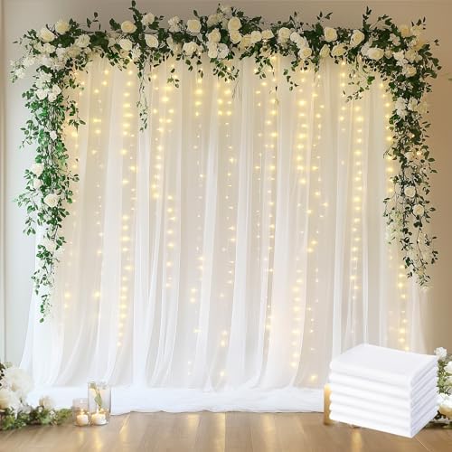 Tulle Backdrop Curtains with Lights Sheer White Curtain Backdrop 30x10ft by Fomcet
