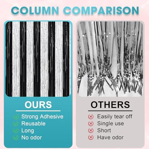 Voircoloria Black Silver Foil Fringe Backdrop Curtains,3.3x8.2ft, 3 Pack - Image 4