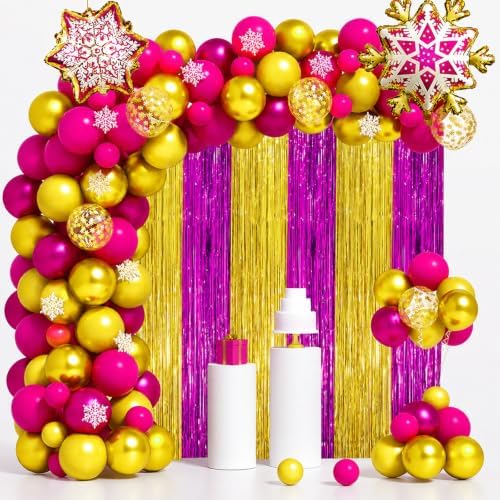 Voircoloria Purple Gold Foil Fringe Backdrop Curtains,3.3x8.2ft, 3 Pack - Image 5