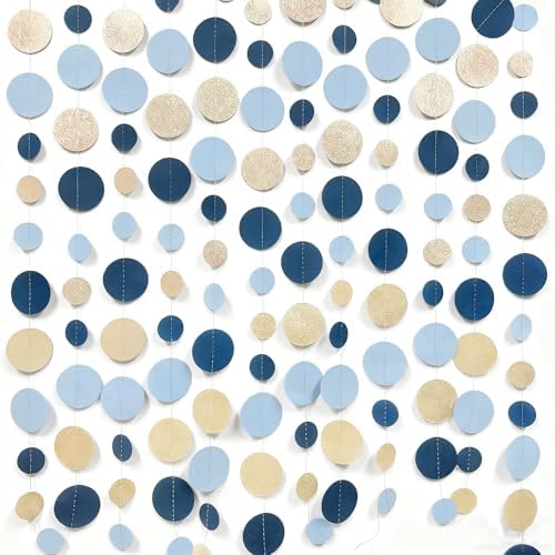 Navy Blue Champagne Gold Polka Dots Garland Hanging Paper Circle Dot Streamer for Birthday Wedding Shower Graduation Engagement Bridal Shower Bachelorette Retirement Party Decorations Supplies - Image 3