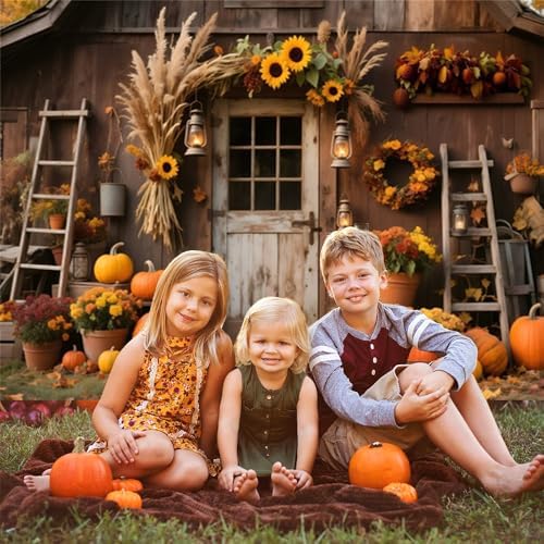 10x10ft Fall Photo Backdrop Rustic Wooden Barn Door Pumpkin Harvest Backdrop Country Fall Festival Backdrops for Photoshoot Thanksgiving Decorations Photographic Studio Photo Backgrounds - Image 4