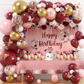 167Pcs Happy Birthday Decorations for Women with Butterfly Sticker Cupcake Toppers, Burgundy Balloon Arch Kit Maroon Rose Gold Balloons Backdrop Tablecloth Floral Burgundy Birthday Party Supplies by Golray