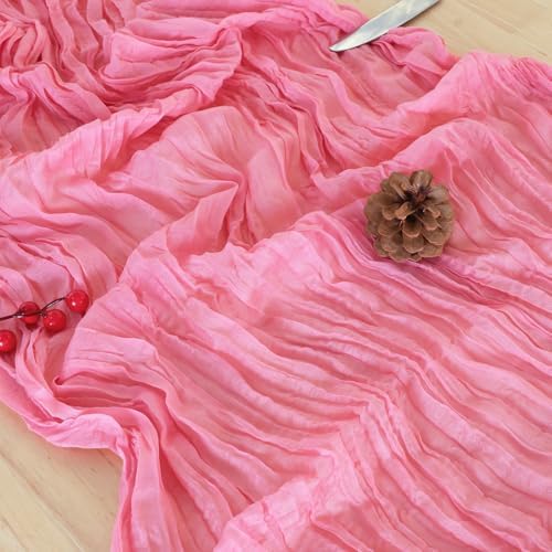 1 Pack Rose Pink Cheesecloth Table Runner 120 Inch Boho Wedding Decor - Image 5