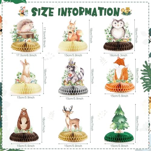 Fumete 9 Pack Woodland Animals Honeycomb Centerpieces 3D Table Topper Forest Baby Shower Decorations Safari Jungle Wildlife Creatures Sage Green Theme Decor for Girl Boy First Birthday Party Camping - Image 2