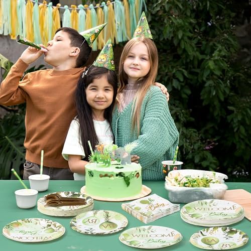 96Pcs Welcome Baby Greenery Baby Shower Sage Green Balloon Party Plates Supplies Tableware Decorations Disposable Paper Plates Napkins Forks for Birthday Gender Reveal, Serves 24 - Image 6