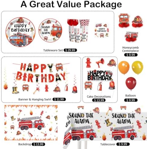 356Pcs cocomigo Firetruck Birthday Decorations Tableware Set, 50 Serves - Image 3