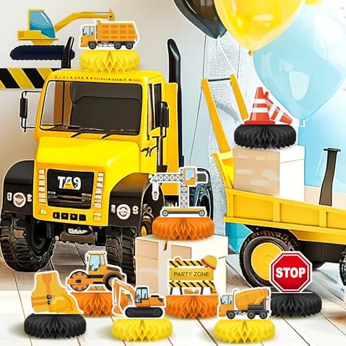 9 Pcs Construction Party Honeycomb Centerpieces for Tables Construction Party Decorations Car Truck Zone Table Centerpieces Signs for Birthday Party Favors Supplies - Image 4