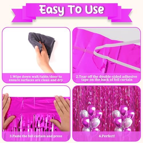 Voircoloria Pink Foil Fringe Backdrop Curtains, 3.3x8.2ft, 3 Pack - Image 4