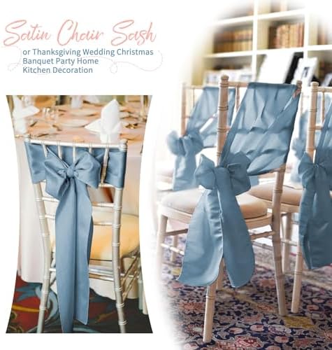 60 PCS Dusty Blue Satin Chair Sashes, 7 x 108 Inch - Image 6