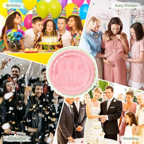 100 Light Pink Paper Plates and Napkins Disposable for Party, 25-9"&25-7" - Image 7