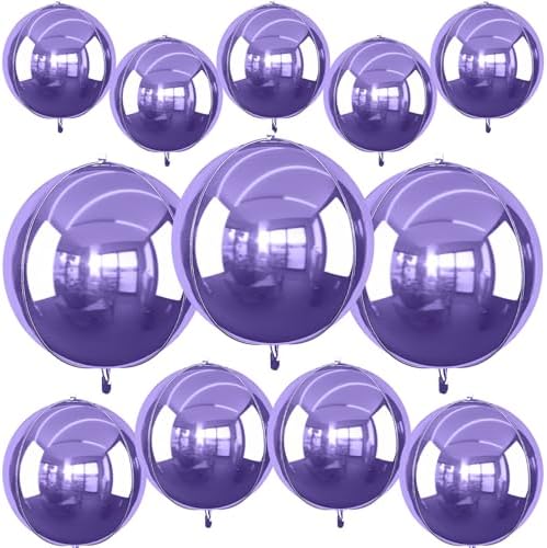 12PCS Purple Round Foil Balloons 22" 15" 10" Large Metallic Balloons by vibzox
