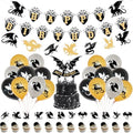 Dragon Birthday Party Decoration, Cool Banner Cupcake Toppers and Balloons for Dragon Themed Party, Black Gold Birthday Supplies for Boys by Unknown