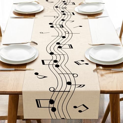 Vintage Music Sheets Dining Table Runner, Retro Musical Notes Staff by Croar