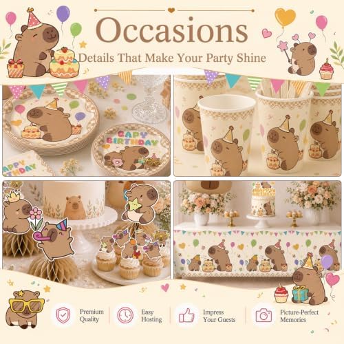 222Pcs Xynic Capybara Birthday Decorations Tableware Set, 25 Serves - Image 6