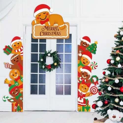Peryiter 3 Pcs Christmas Door Decorations Gingerbread Man Porch Banner - Image 5