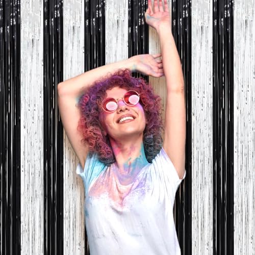 Voircoloria Black Silver Foil Fringe Backdrop Curtains,3.3x8.2ft, 3 Pack - Image 5