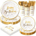 White and Gold Happy Birthday Party Plates, 168PCS Birthday Party Supplies by FightingtoAchieve
